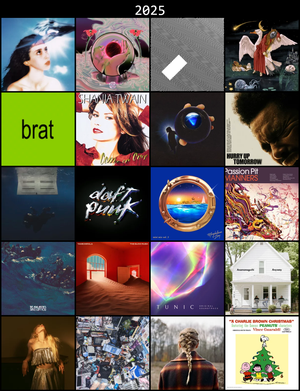Grid of album covers of my most listened to albums of 2025
